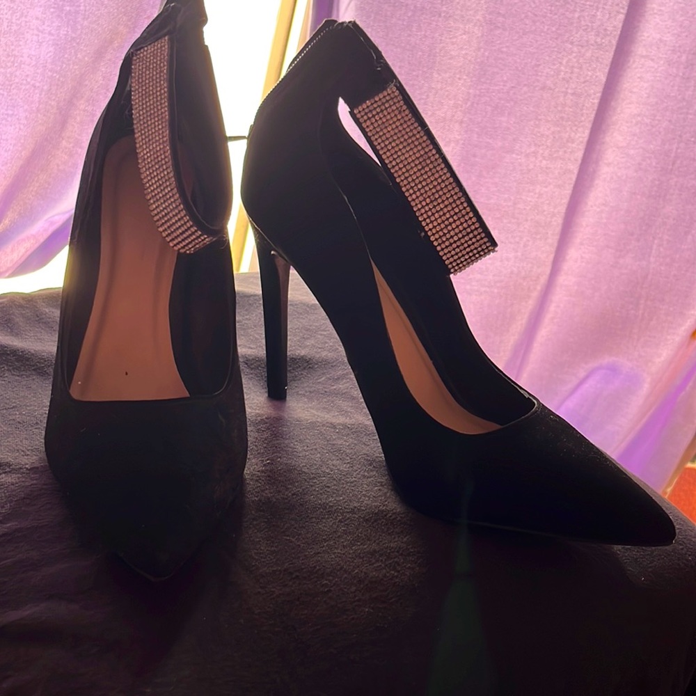 Black stiletto rhinestone heels